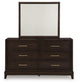 Neymorton King Upholstered Panel Bed with Mirrored Dresser, Chest and Nightstand