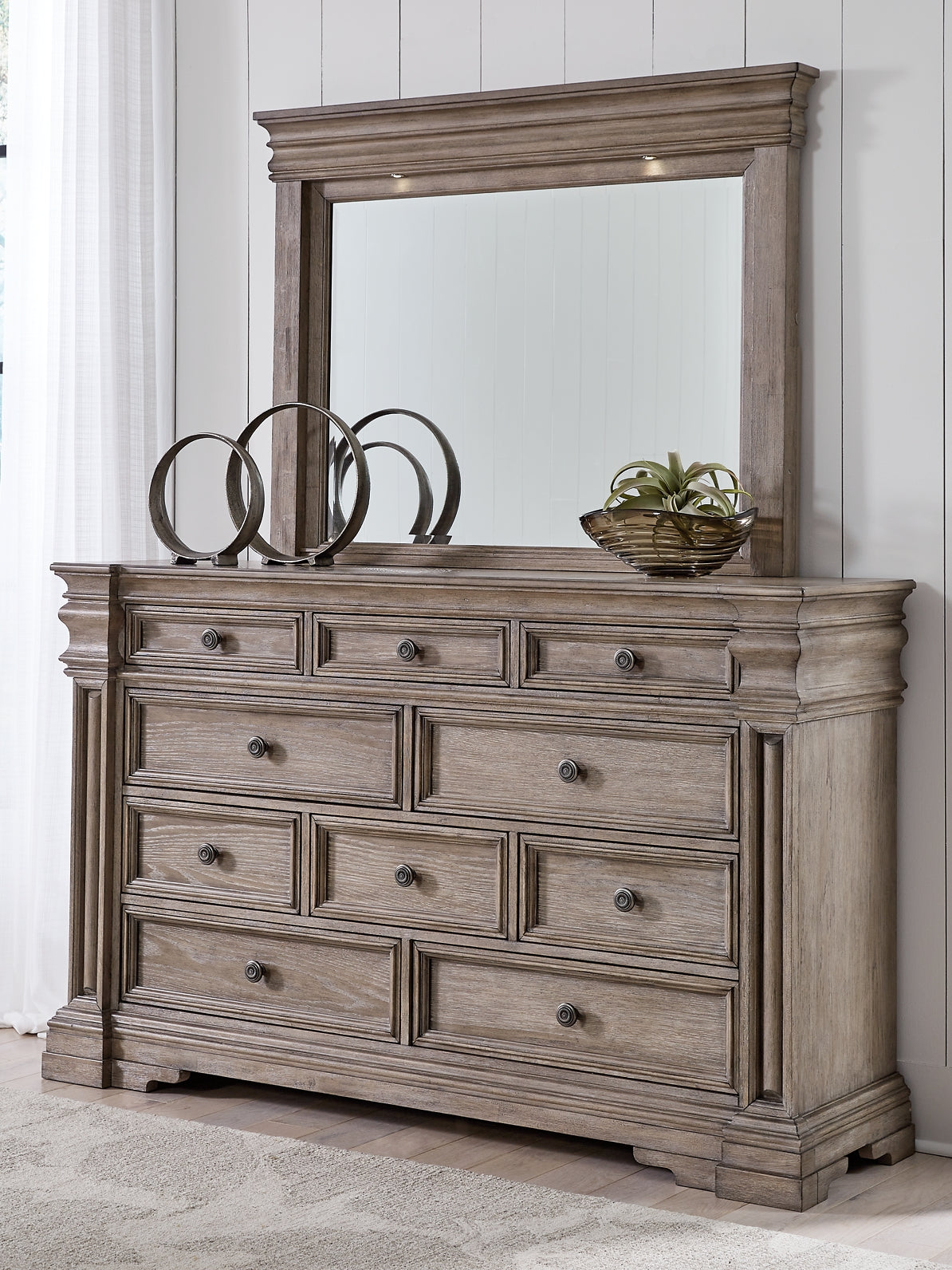 Blairhurst Queen Panel Bed with Mirrored Dresser and Nightstand