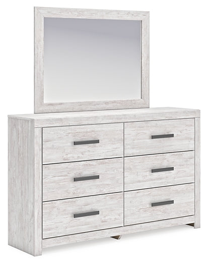 Cayboni King Panel Bed with Mirrored Dresser and Nightstand