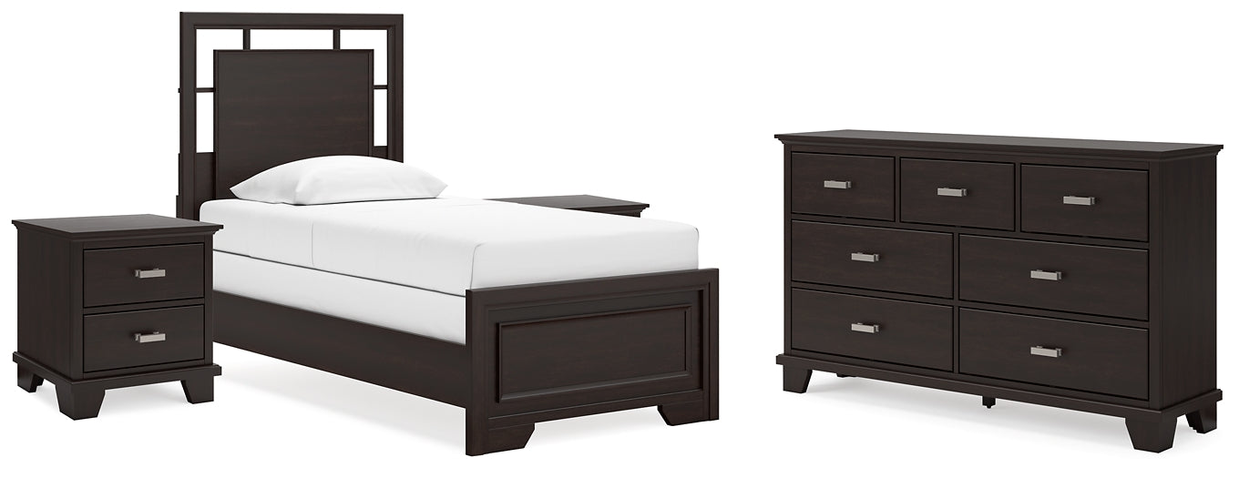 Covetown Twin Panel Bed with Dresser and 2 Nightstands