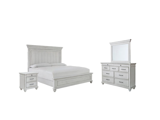 Kanwyn Queen Panel Bed with Mirrored Dresser and 2 Nightstands