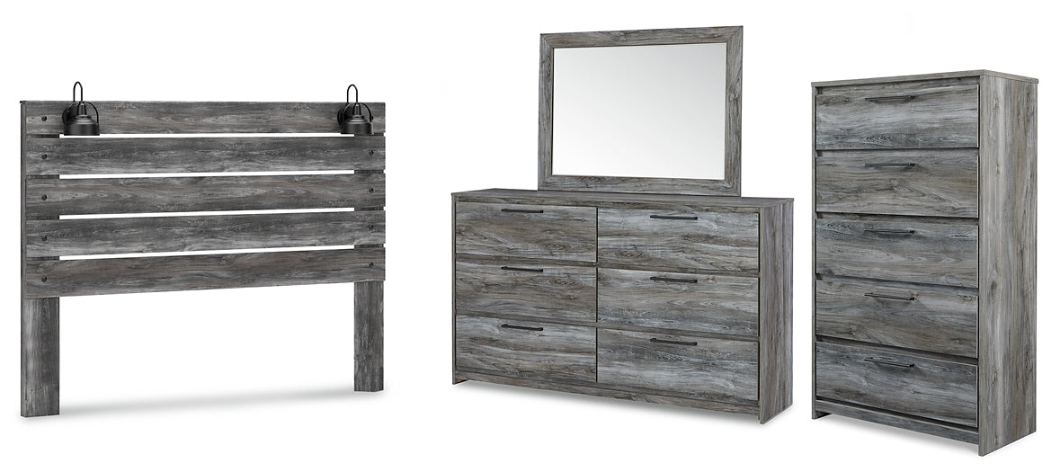 Baystorm King Panel Headboard with Mirrored Dresser and Chest