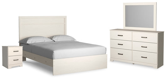 Stelsie Queen Panel Bed with Mirrored Dresser and Nightstand