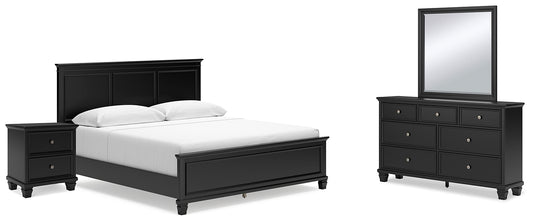 Lanolee King Panel Bed with Mirrored Dresser and Nightstand