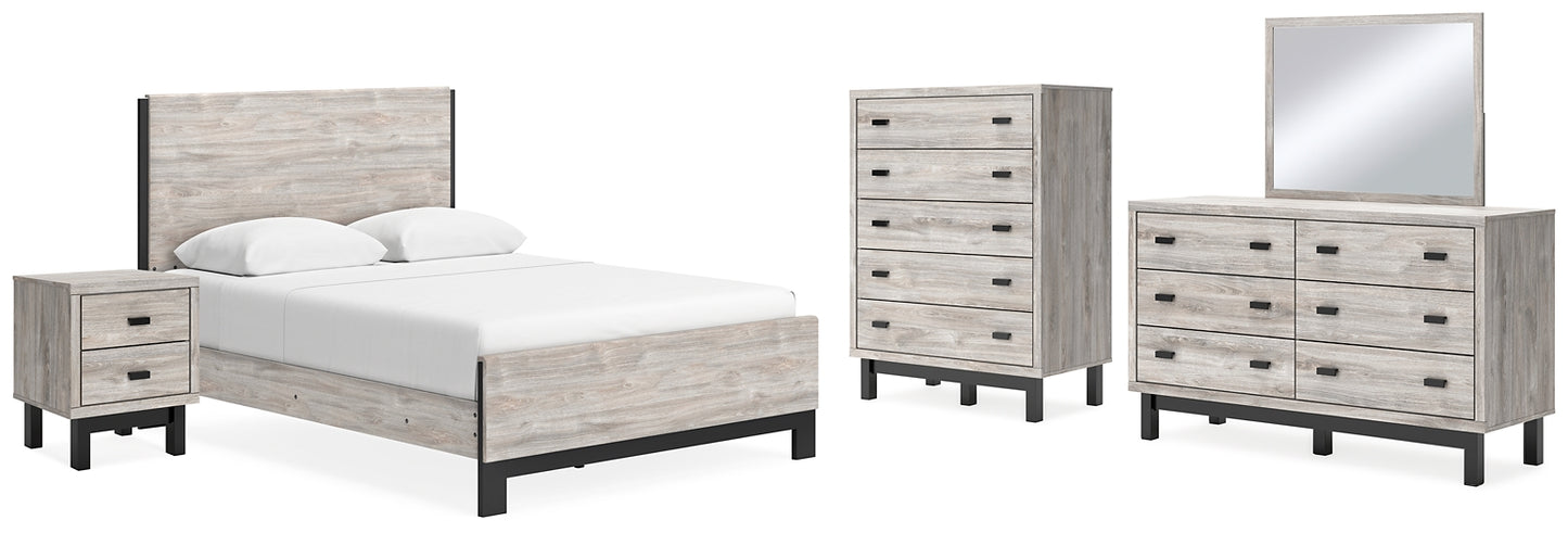 Vessalli Queen Panel Bed with Mirrored Dresser, Chest and Nightstand